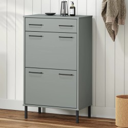 vidaXL Zapatero con patas de metal OSLO madera maciza pino gris