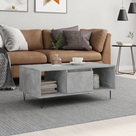 vidaXL Mesa de centro madera contrachapada gris hormigón 90x50x36,5 cm
