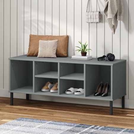 vidaXL Zapatero con patas metal OSLO madera maciza gris 106x35x45 cm