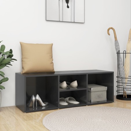 vidaXL Banco zapatero de madera contrachapada gris brillo 105x35x35 cm