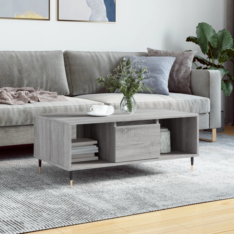 vidaXL Mesa de centro madera contrachapada gris Sonoma 90x50x36,5 cm vidaXL Mesa de centro madera contrachapada gris Sonoma 90x50x36,5 cm