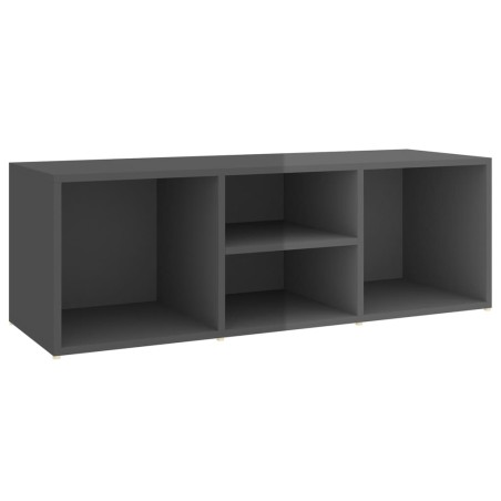 vidaXL Banco zapatero de madera contrachapada gris brillo 105x35x35 cm