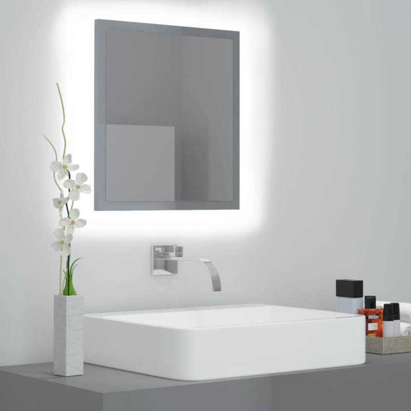 vidaXL Espejo de baño madera contrachapada gris brillo 40x8,5x37 cm vidaXL Espejo de baño madera contrachapada gris brillo 40x8,5x37 cm