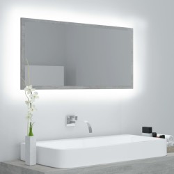 vidaXL Espejo de baño LED acrílico gris hormigón 90x8,5x37 cm