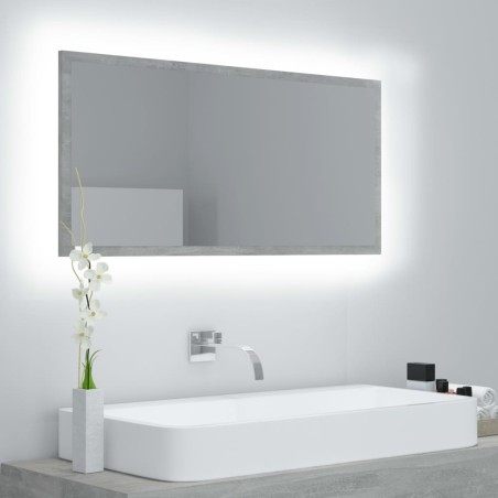 vidaXL Espejo de baño LED acrílico gris hormigón 90x8,5x37 cm