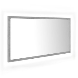 vidaXL Espejo de baño LED acrílico gris hormigón 90x8,5x37 cm