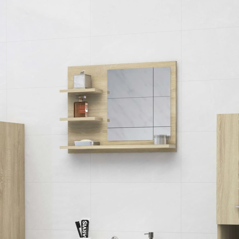 vidaXL Espejo de baño madera contrachapada roble Sonoma 60x10,5x45 cm vidaXL Espejo de baño madera contrachapada roble Sonoma 60x10,5x45 cm