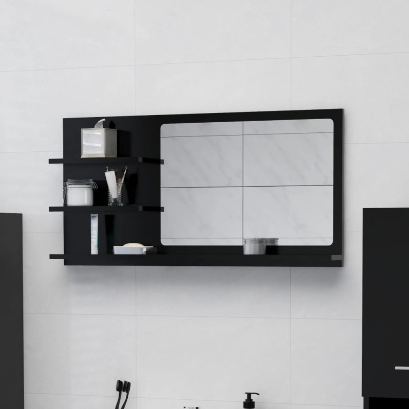 vidaXL Espejo de baño madera contrachapada negro 90x10,5x45 cm vidaXL Espejo de baño madera contrachapada negro 90x10,5x45 cm