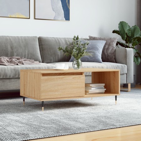 vidaXL Mesa de centro madera contrachapada roble Sonoma 90x50x36,5 cm