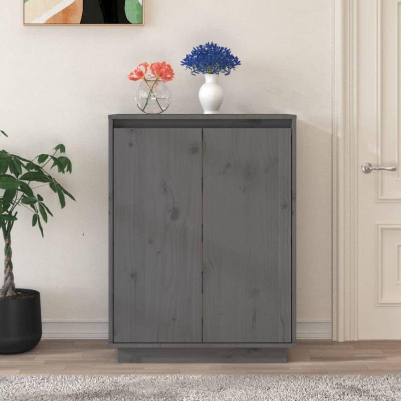 vidaXL Armario zapatero de madera maciza de pino gris 60x35x80 cm vidaXL Armario zapatero de madera maciza de pino gris 60x35x80 cm