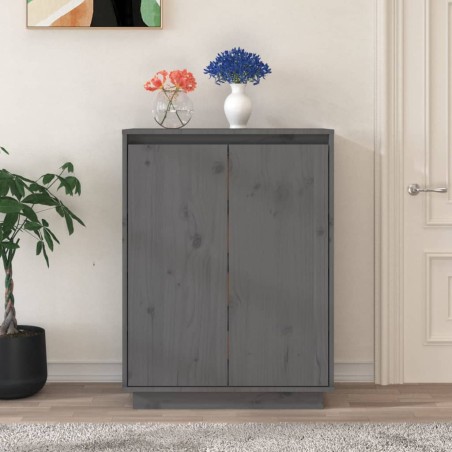 vidaXL Armario zapatero de madera maciza de pino gris 60x35x80 cm