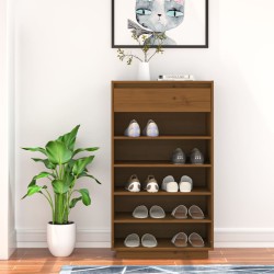 vidaXL Armario zapatero madera maciza de pino marrón miel 60x34x105 cm