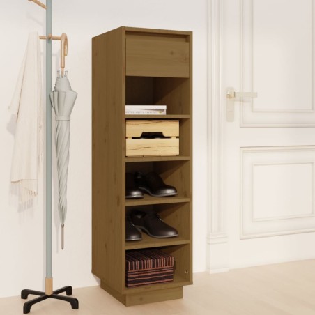 vidaXL Mueble zapatero de madera maciza pino marrón miel 30x34x105 cm