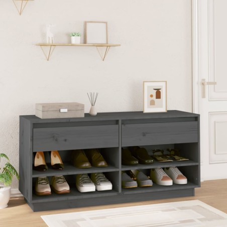 vidaXL Mueble zapatero de madera maciza de pino gris 110x34x52 cm