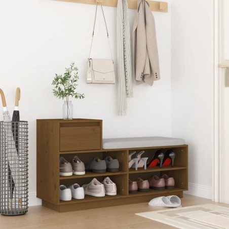 vidaXL Mueble zapatero de madera maciza pino marrón miel 110x34x61 cm