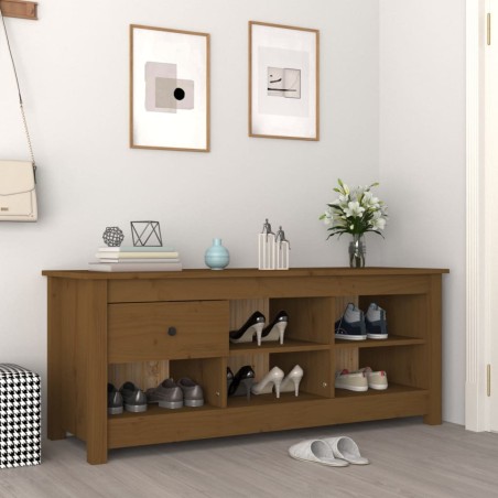 vidaXL Armario zapatero madera maciza pino marrón miel 110x38x45,5cm