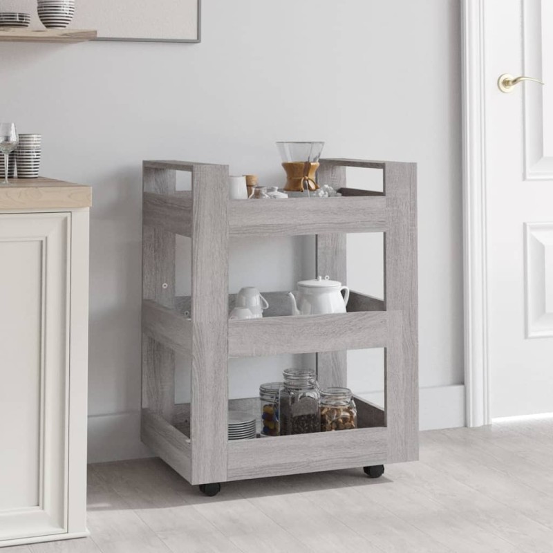 vidaXL Carrito de cocina madera contrachapada gris Sonoma 60x45x80 cm vidaXL Carrito de cocina madera contrachapada gris Sonoma 60x45x80 cm