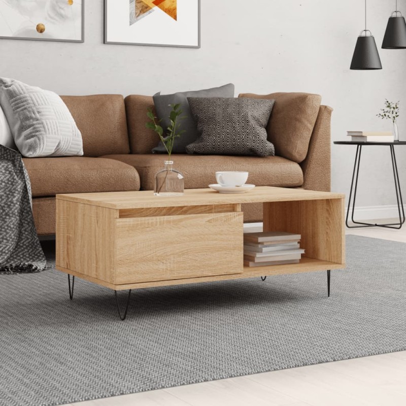 vidaXL Mesa de centro madera contrachapada roble Sonoma 90x50x36,5 cm vidaXL Mesa de centro madera contrachapada roble Sonoma 90x50x36,5 cm
