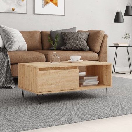vidaXL Mesa de centro madera contrachapada roble Sonoma 90x50x36,5 cm