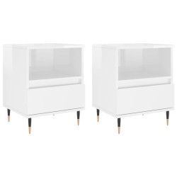 vidaXL Mesitas noche 2 uds madera ingeniería blanco brillo 40x35x50 cm