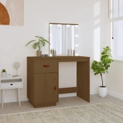 vidaXL Mesa tocador LED madera maciza pino marrón miel 95x50x133,5 cm
