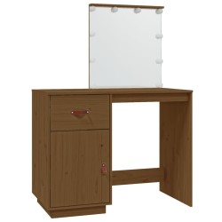 vidaXL Mesa tocador LED madera maciza pino marrón miel 95x50x133,5 cm