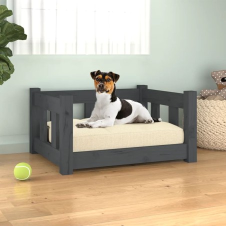 vidaXL Cama para perros madera maciza de pino gris 55,5x45,5x28 cm