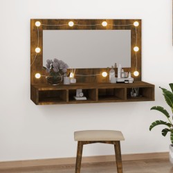 vidaXL Mueble con espejo y LED color roble ahumado 90x31,5x62 cm