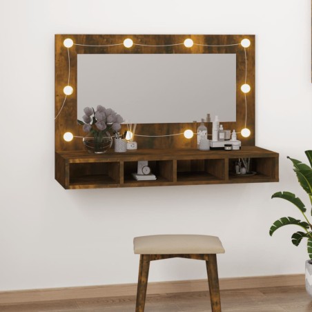 vidaXL Mueble con espejo y LED color roble ahumado 90x31,5x62 cm