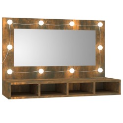vidaXL Mueble con espejo y LED color roble ahumado 90x31,5x62 cm