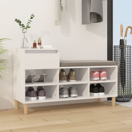 vidaXL Mueble zapatero madera contrachapada blanco brillo 102x36x60 cm