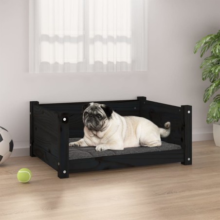 vidaXL Cama para perros madera maciza de pino negro 65,5x50,5x28 cm