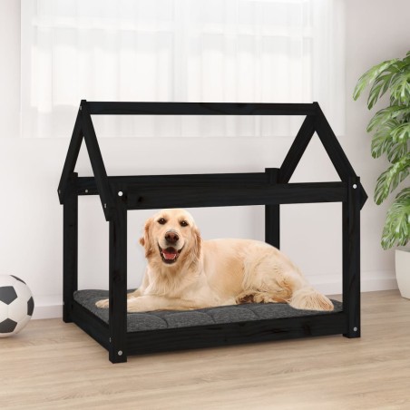 vidaXL Cama para perros madera maciza de pino negro 81x60x70 cm