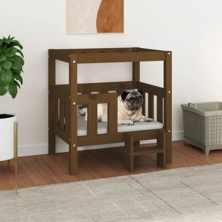 vidaXL Cama para perros madera maciza pino marrón miel 65,5x43x70 cm