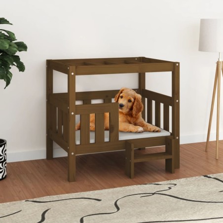 vidaXL Cama para perros madera maciza pino marrón miel 75,5x63,5x70 cm