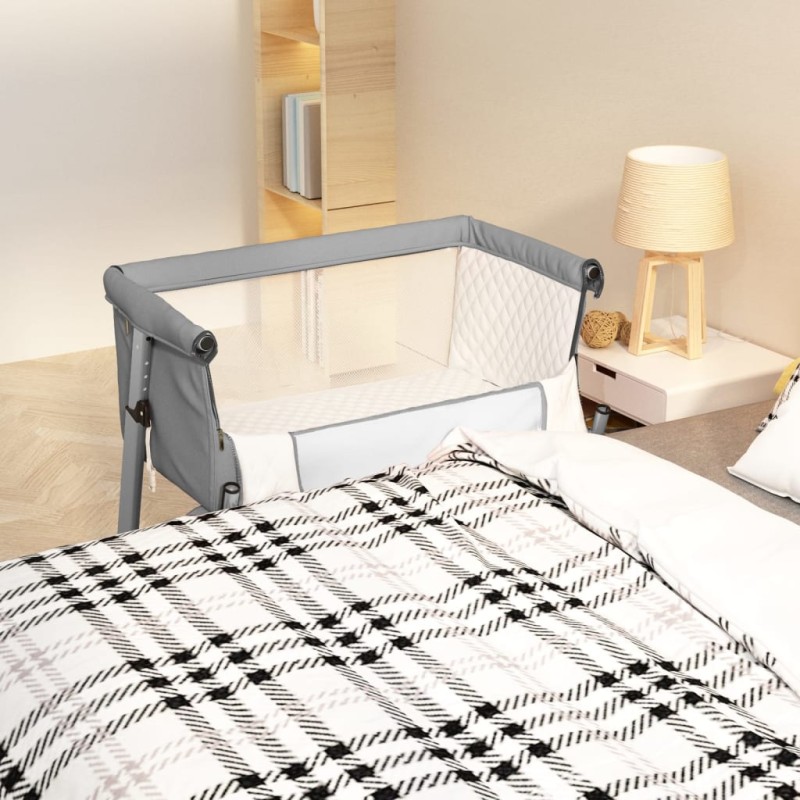 vidaXL Cuna con colchón tela de lino gris claro vidaXL Cuna con colchón tela de lino gris claro
