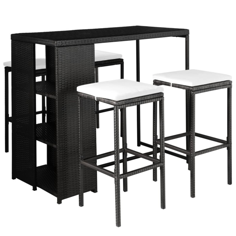 vidaXL Set comedor de jardín 5 piezas y cojines ratán sintético negro vidaXL Set comedor de jardín 5 piezas y cojines ratán sintético negro