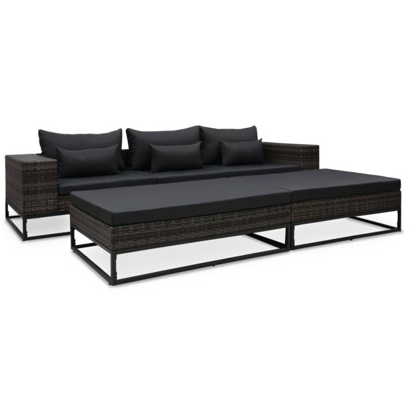 vidaXL Set de sofás de jardín con cojines 5 pzas ratán sintético gris vidaXL Set de sofás de jardín con cojines 5 pzas ratán sintético gris