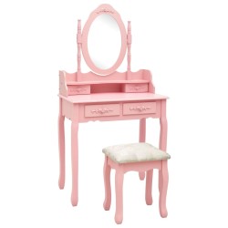 vidaXL Juego de tocador y taburete madera paulownia rosa 75x69x140 cm
