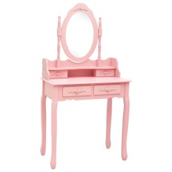 vidaXL Juego de tocador y taburete madera paulownia rosa 75x69x140 cm