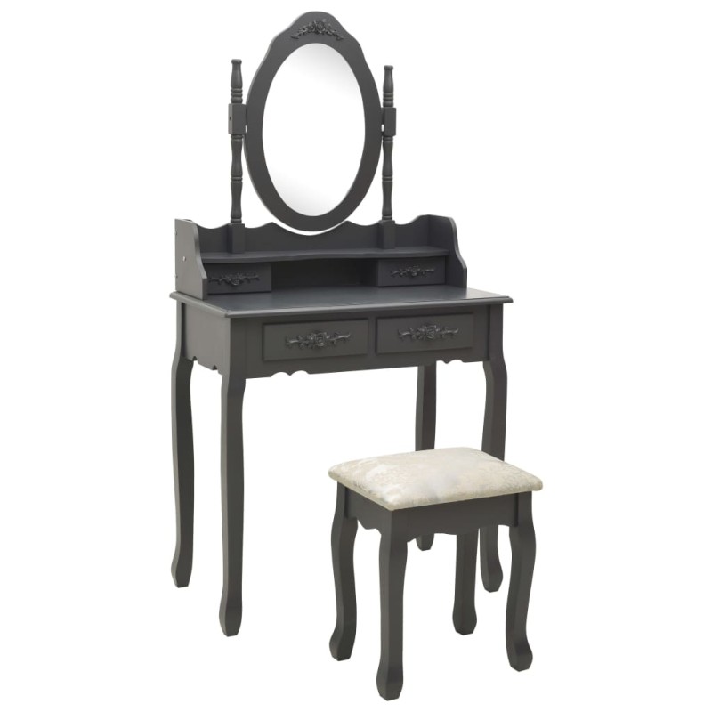 vidaXL Juego de tocador y taburete madera paulownia gris 75x69x140 cm vidaXL Juego de tocador y taburete madera paulownia gris 75x69x140 cm