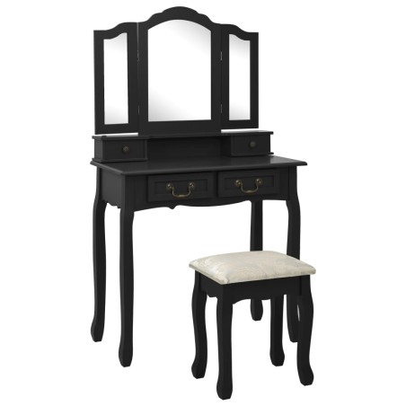 vidaXL Juego de tocador y taburete madera paulownia negro 80x69x141 cm