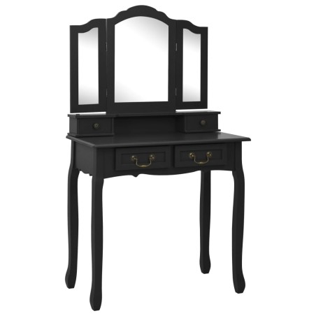 vidaXL Juego de tocador y taburete madera paulownia negro 80x69x141 cm