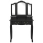 vidaXL Juego de tocador y taburete madera paulownia negro 80x69x141 cm vidaXL Juego de tocador y taburete madera paulownia negro 80x69x141 cm
