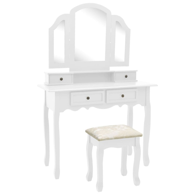 vidaXL Set de tocador y taburete madera paulownia blanco 100x40x146cm vidaXL Set de tocador y taburete madera paulownia blanco 100x40x146cm