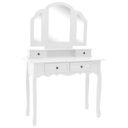 vidaXL Set de tocador y taburete madera paulownia blanco 100x40x146cm 