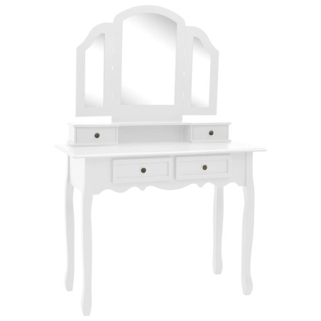 vidaXL Set de tocador y taburete madera paulownia blanco 100x40x146cm 