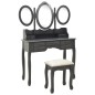 vidaXL Tocador con taburete y espejo triple plegable gris