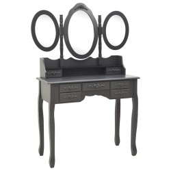 vidaXL Tocador con taburete y espejo triple plegable gris