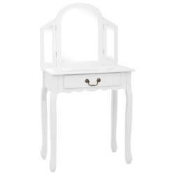 vidaXL Tocador y taburete madera paulownia y MDF blanco 65x36x128 cm